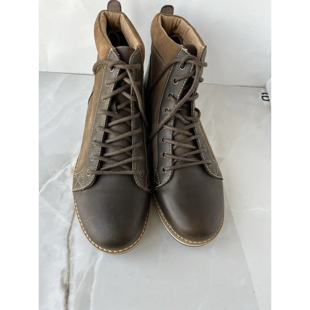 IZOD Legacy Men Brown Leather Ankle Boots Memory Foam Cushion Sz 12 M Lace Up